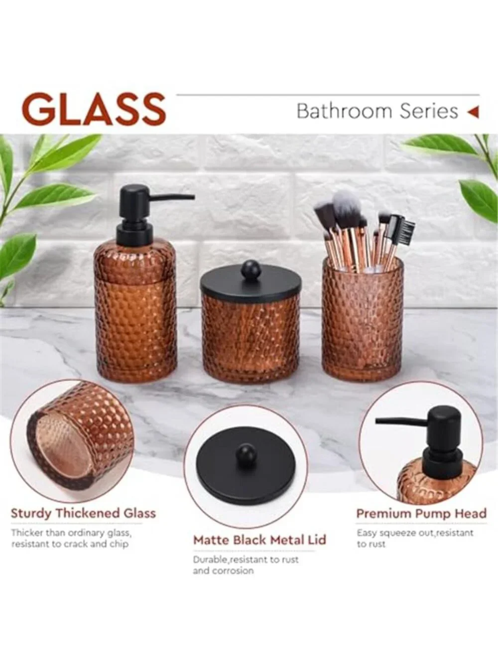 Glass Bathroom Accessories Set Soap Dispenser Toothbrush Holder Vanity Tray